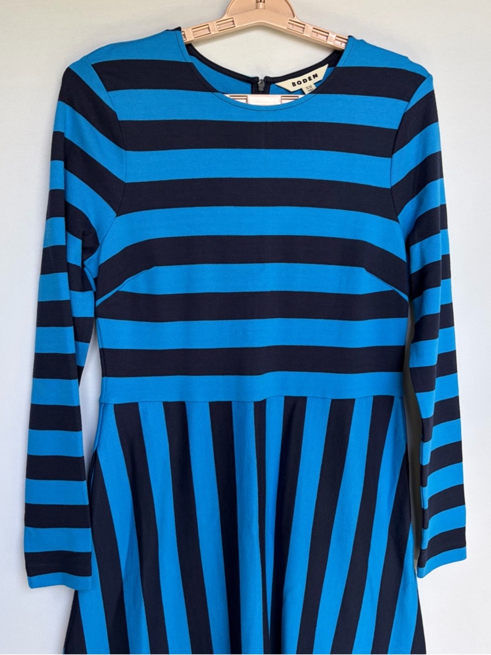Boden Blue Striped Jersey Midi Dress Sz 10R Fit Flare Classic Retro Chic EUC - Picture 12 of 16
